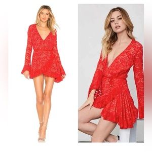WE ARE HAH Red Lace wrap dress in Medium